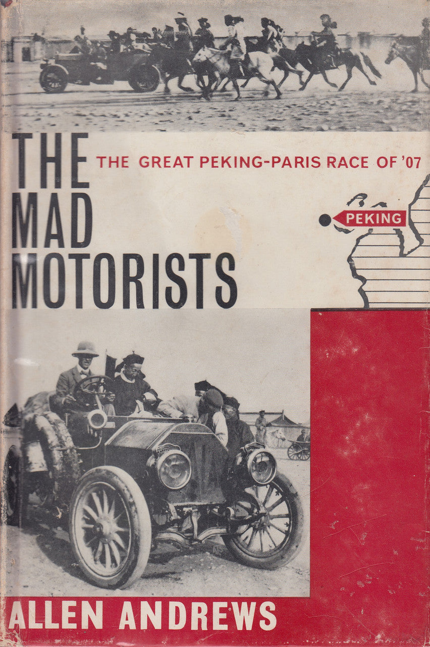 Vintage race book cover with horse-drawn vintage cars and bold title text, red accent