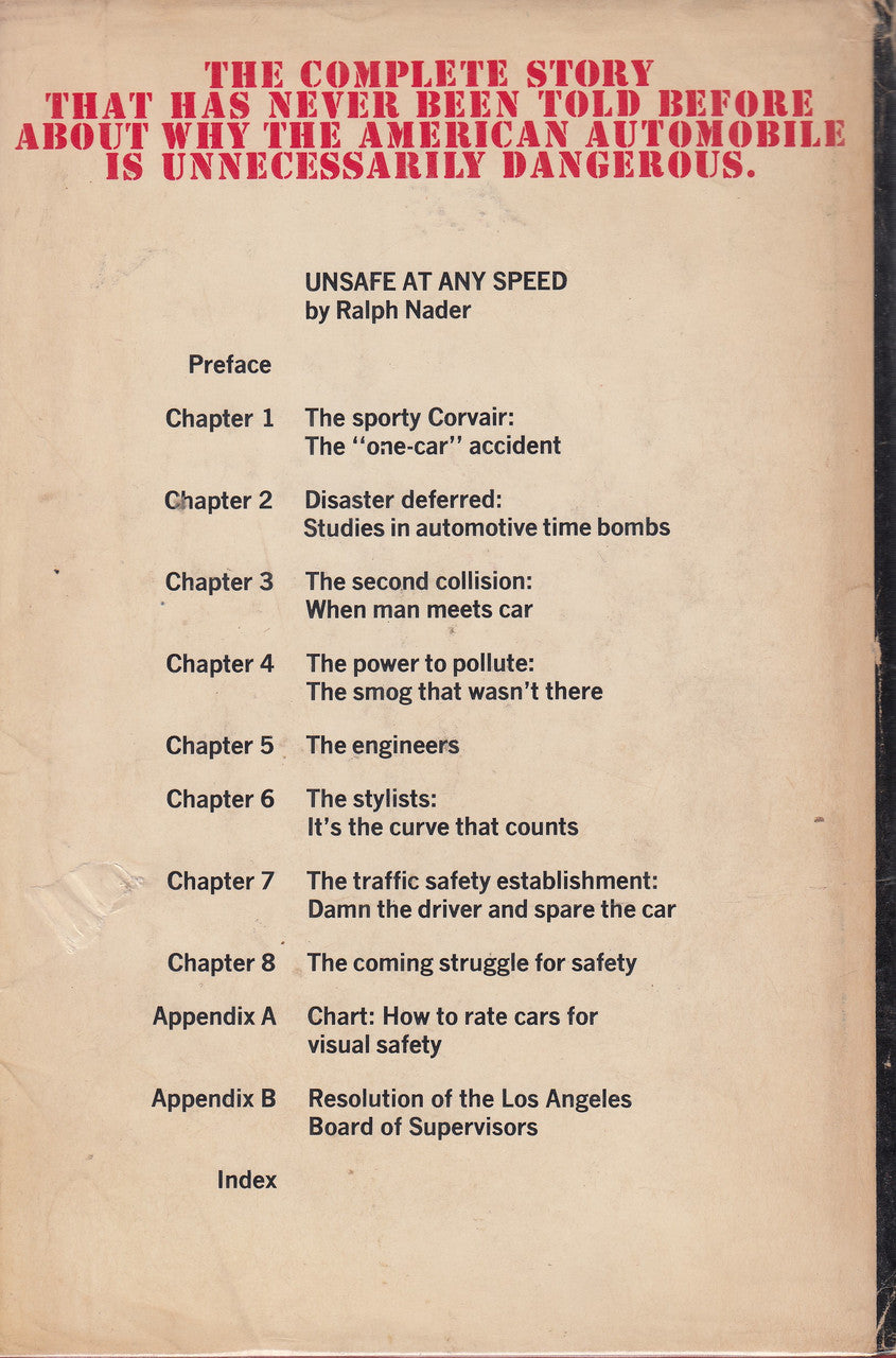 Unsafe At Any Speed - The Designed-In Dangers Of The American Automobile (Ralph Nader) Hardbound 7th Printing 1965 (B0006BMWYU)