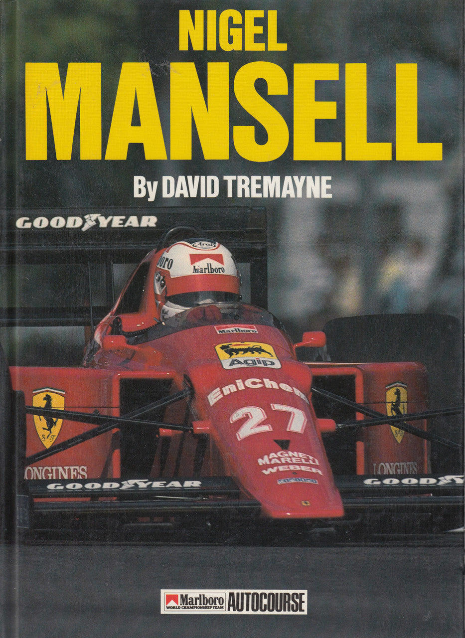 Motorsport hardcover book with Nigel Mansell title and red race car on front cover
