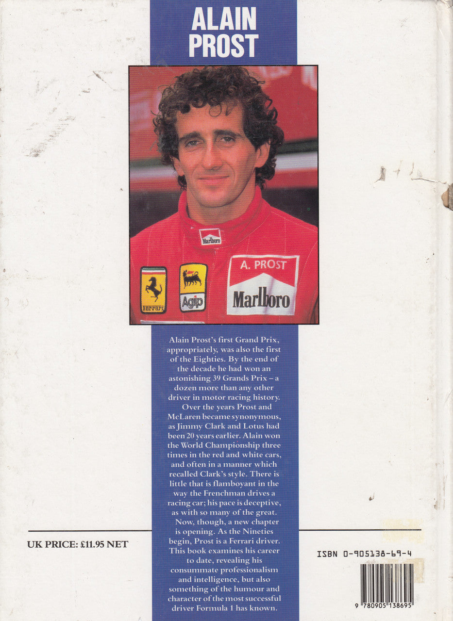 Hardcover racing biography book back cover with portrait, synopsis, and ISBN