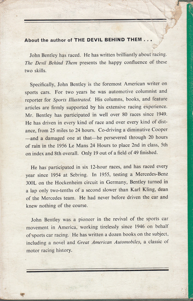 The Devil Behind Them - Nine Dedicated Drivers Who Made Motor Racing History (John Bentley) Hardcover 1st Edn. 1959 (B0000CKDI8)