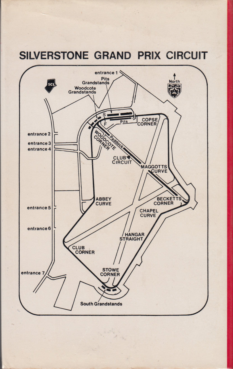 Hardcover motorsport history book with track map diagram on cover