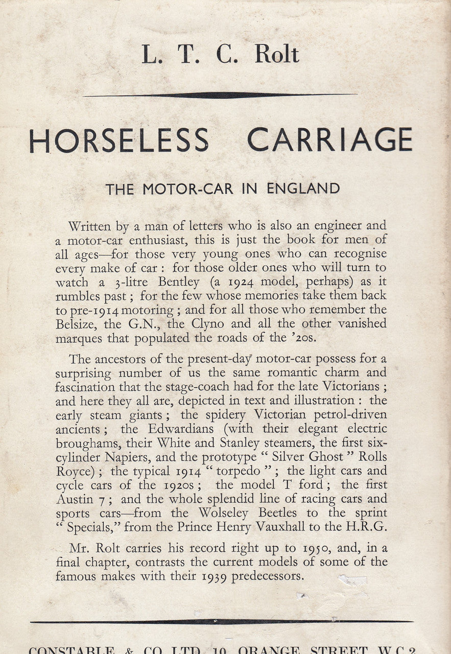 Horseless Carriage - The Motor-Car in England (L.T.C. Rolt) Hardcover 1st Edn. 1950 (B0000CHTA0)