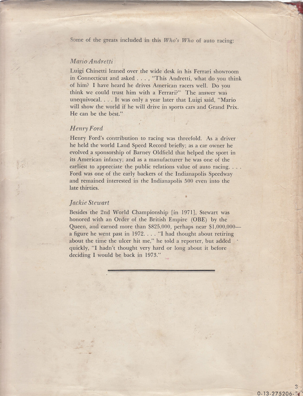 The Encyclopedia Of Auto Racing Greats (Robert Cutter and Bob Fendell) Hardcover 1st Edn 1973 ( 9780132752060)