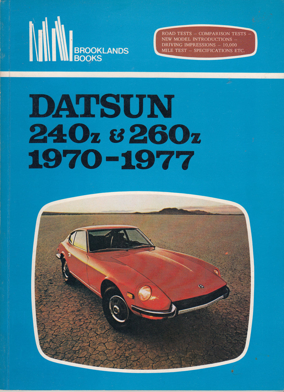 Datsun 240Z & 260Z road test book cover with red classic car photo and title text