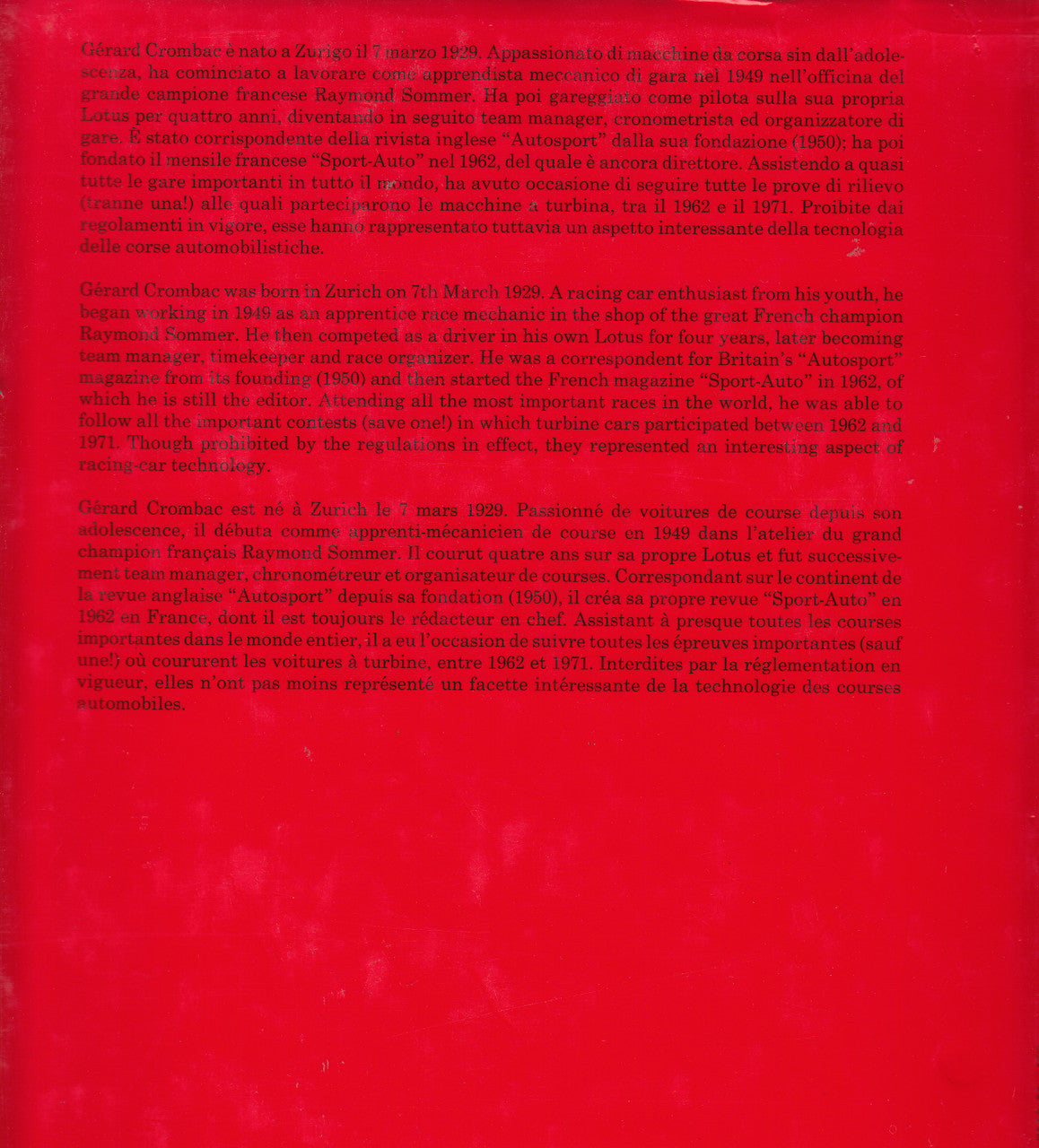Turbine Grand Prix (Gerard Crombac) English - French - Italian Text Hardcover 1st Edn 1989 (9788885880023)