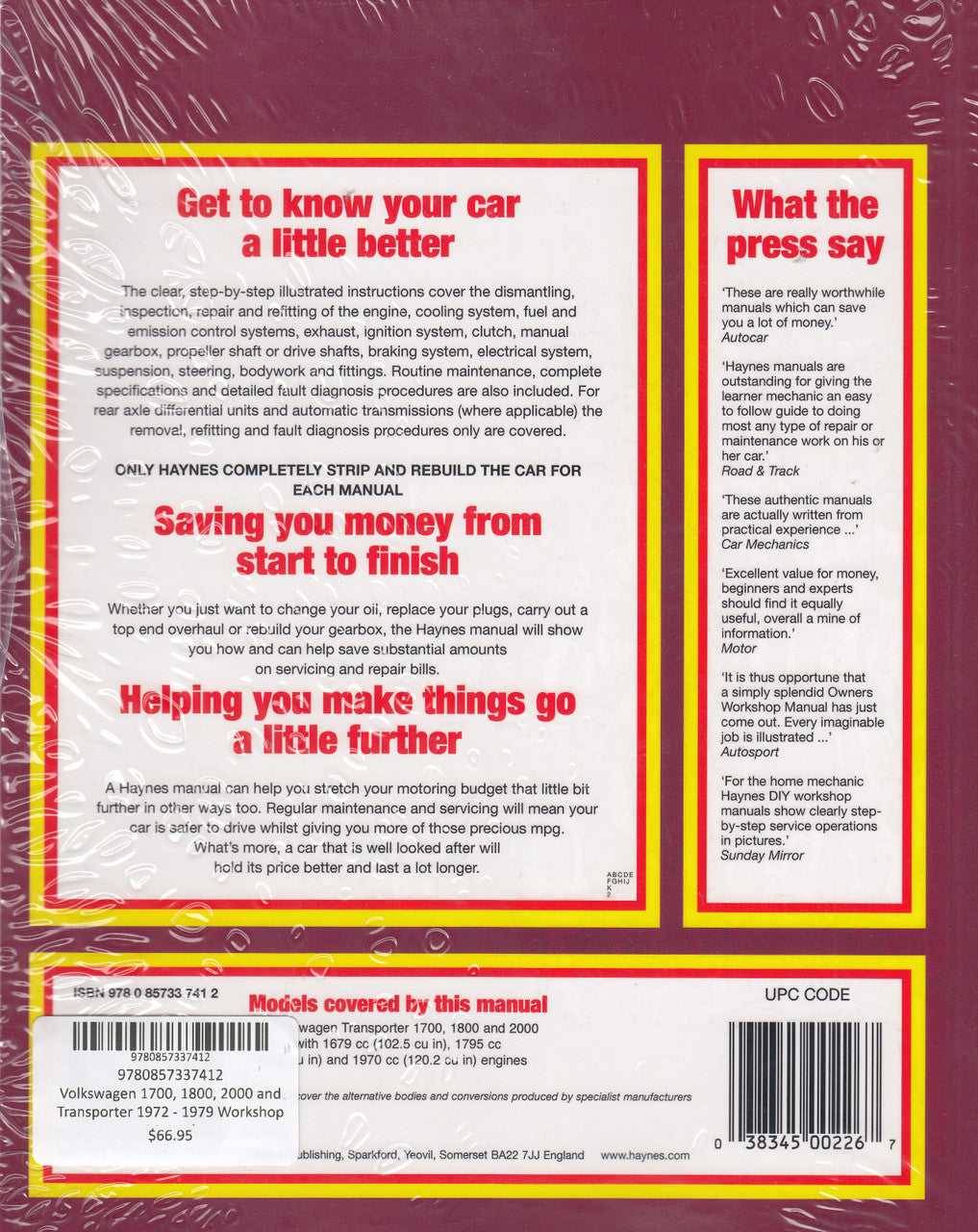 Volkswagen 1700, 1800, 2000 and Transporter 1972 - 1979 Workshop Manual (9780857337412)