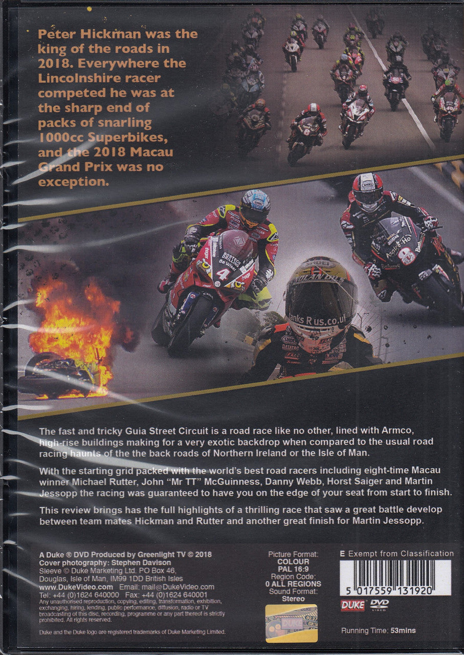 DVD case back with multiple motorcycle riders, track scene, and event text blocks