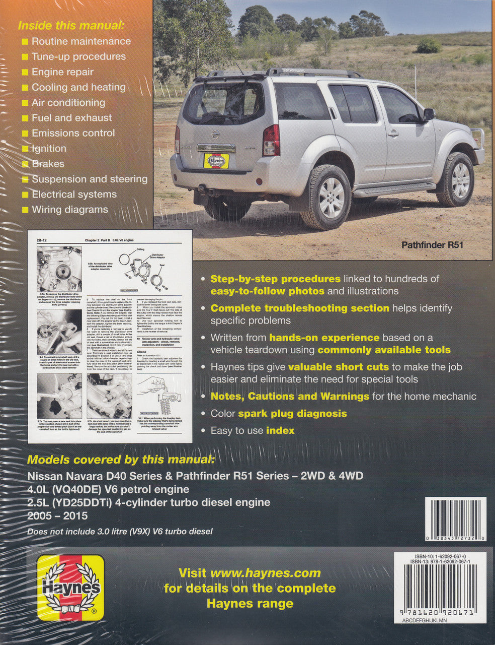 Nissan Navara, Pathfinder D40 & R51 Petrol, Diesel 2005 - 2015 Haynes Workshop Manual ( 9781620920671)