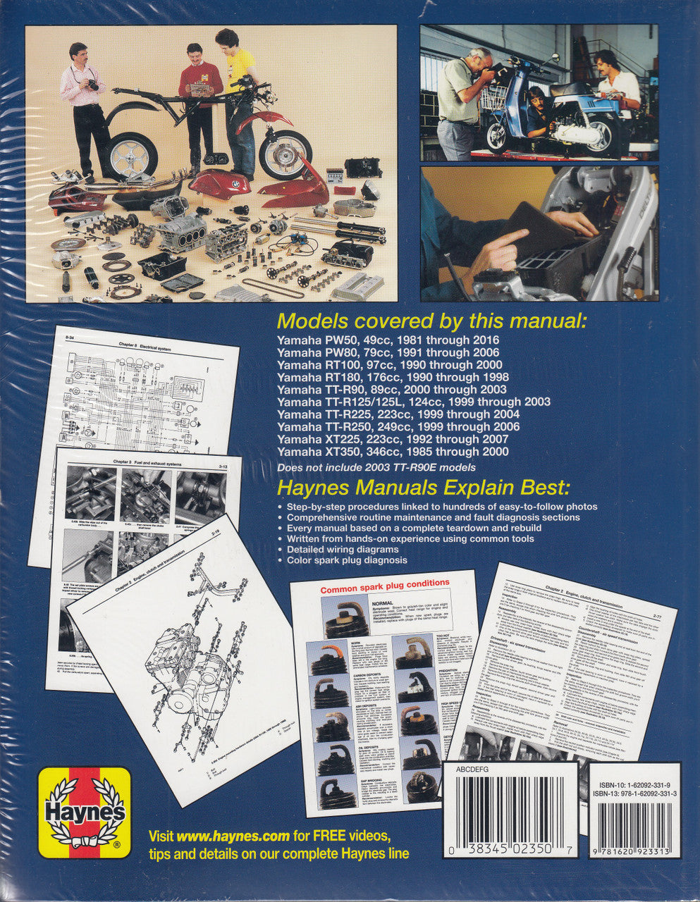 Yamaha Trail Bikes PW, RT, TT-R, XT225 and XT350 1981 - 2016 Workshop Manual (Haynes, M2350)
