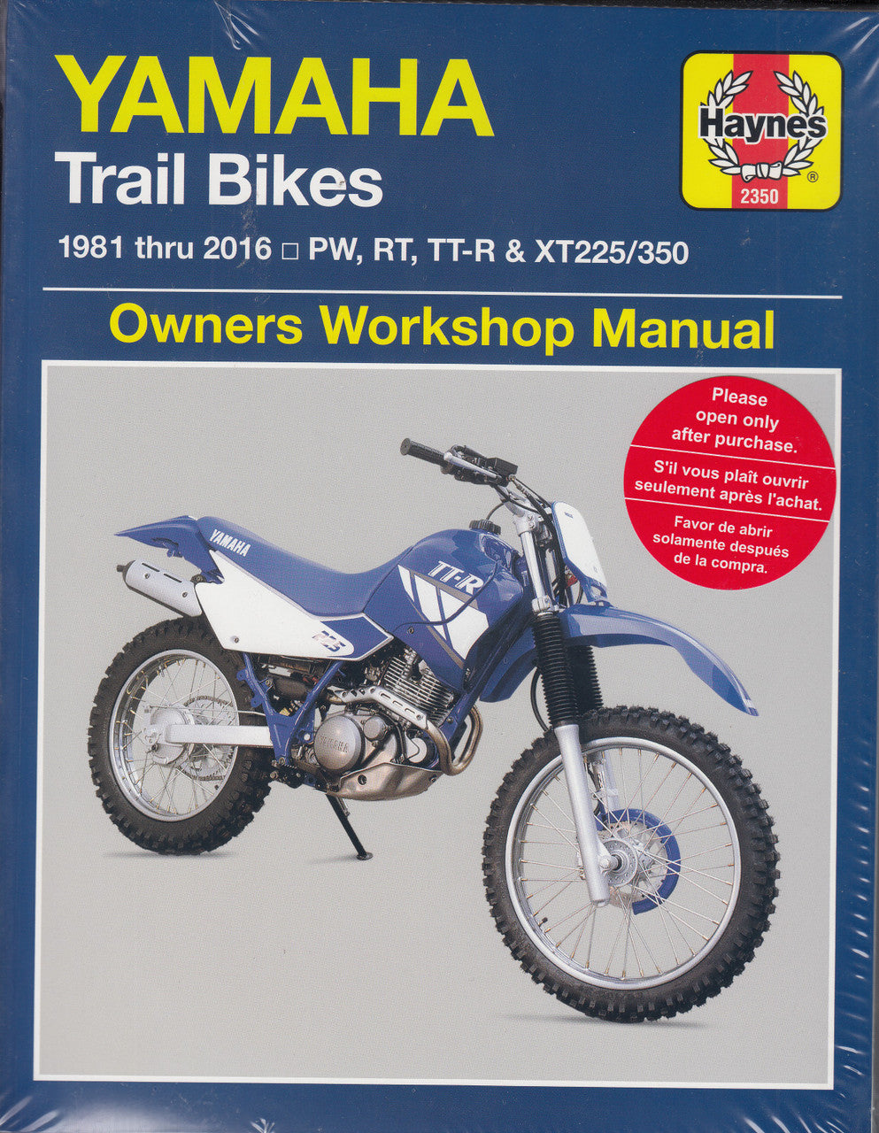 Yamaha Trail Bikes PW, RT, TT-R, XT225 and XT350 1981 - 2016 Workshop Manual (Haynes, M2350)