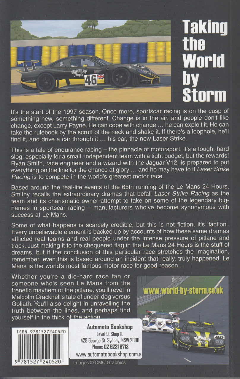 Paperback racing book back cover with synopsis, barcode, and author Malcolm Cracknell