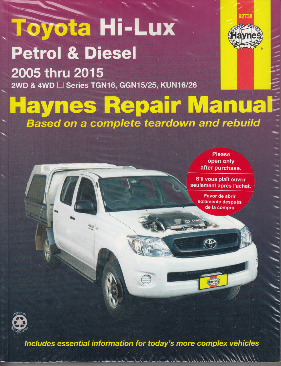 Toyota Hi-Lux Petrol & Diesel 2005 - 2015 2WD, 4WD Workshop Manual (9781620921791)