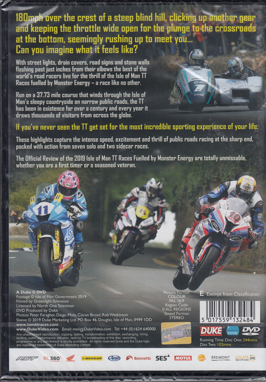 2019 Isle of Man TT official review DVD back cover with rider photos and disc details
