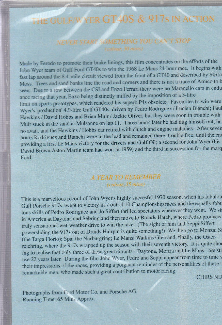 Gulf/wyer Gt40s & 917s In Action Dvd (ntsc - Region 0)