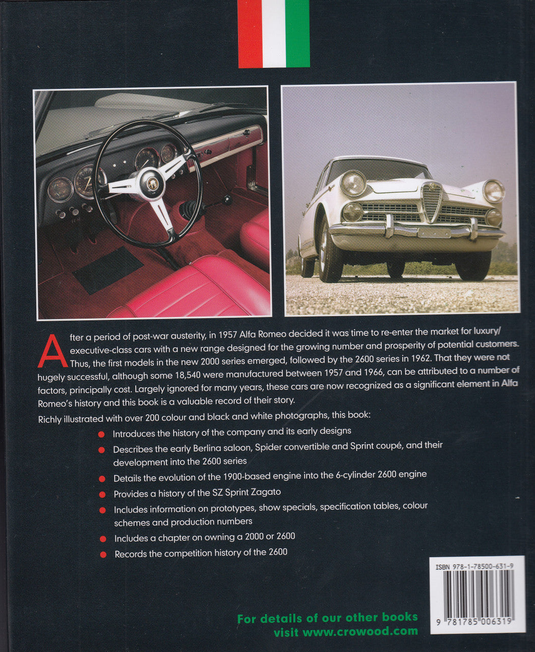 Automotive history book back cover with interior and front car photos