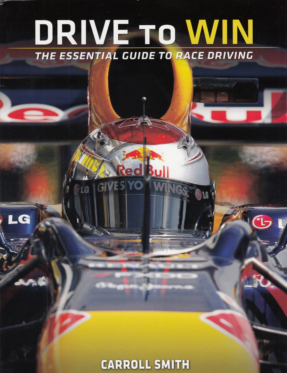 Race driving guide book cover with helmet and title lettering, Carroll Smith