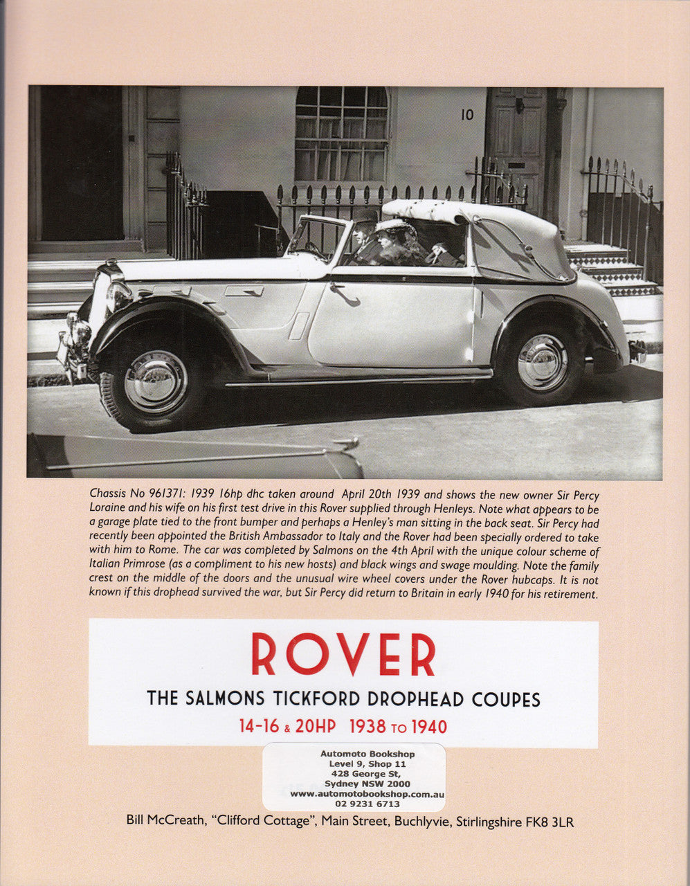 Automotive book cover: drophead coupe photo and SALMONS TICKFORD header text