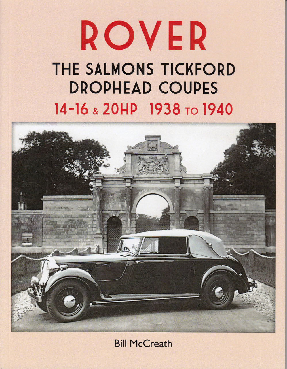 Automotive book cover: classic drophead coupe photo with red ROVER title