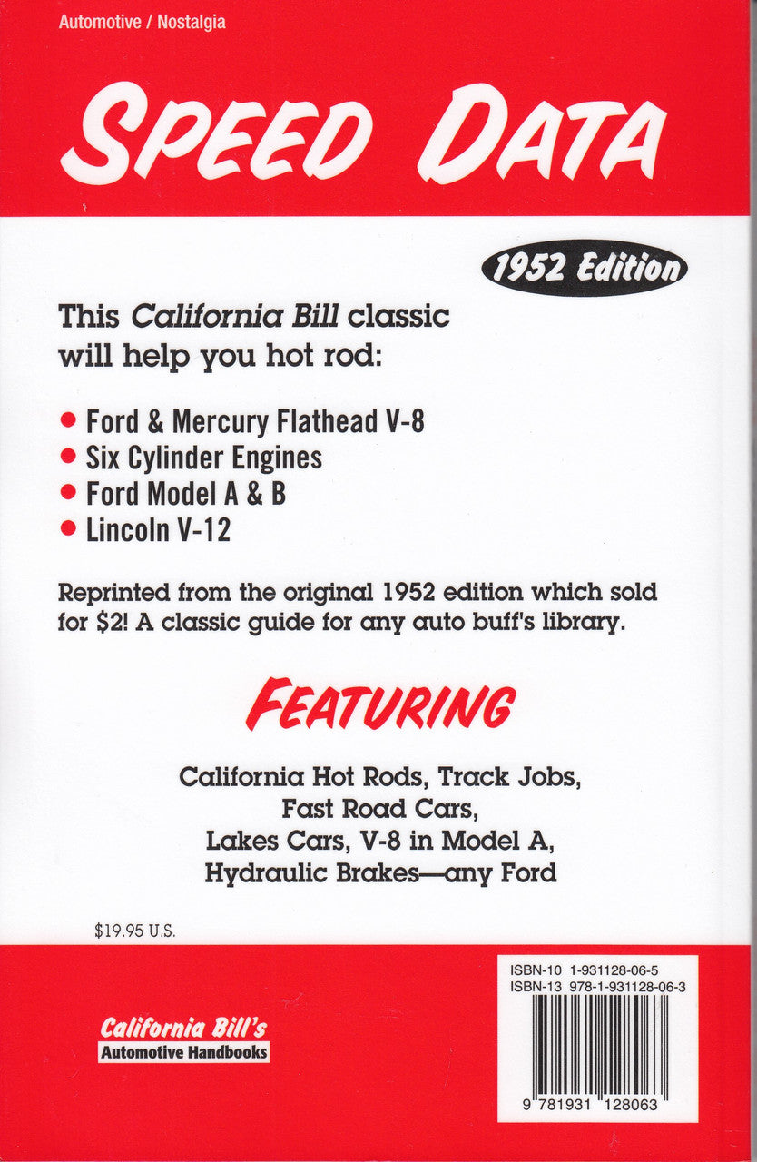 Automotive speed data book cover listing 1952 Edition features for Ford & Mercury flathead V-8