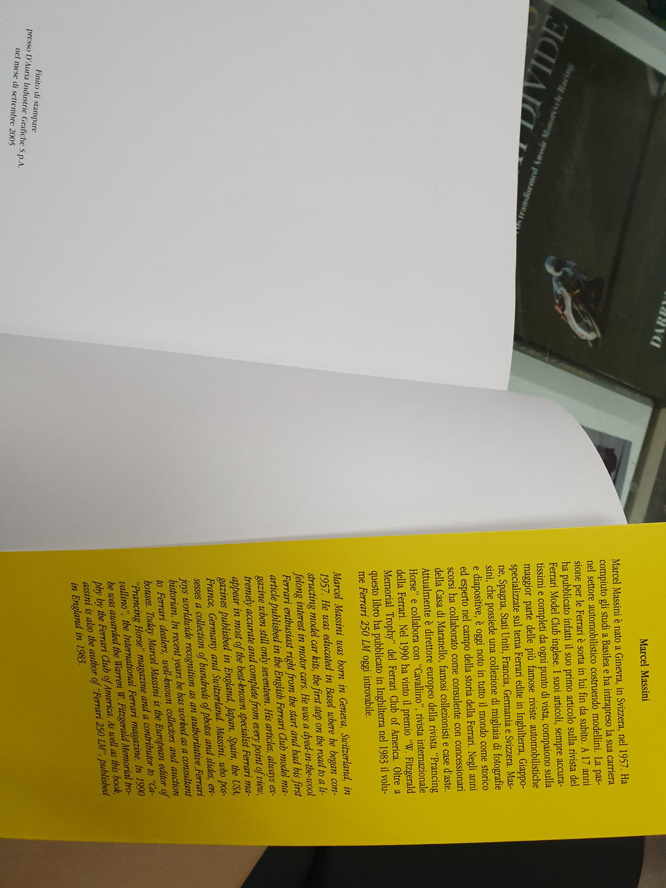 Ferrari by Vignale book open spread with yellow paragraph block