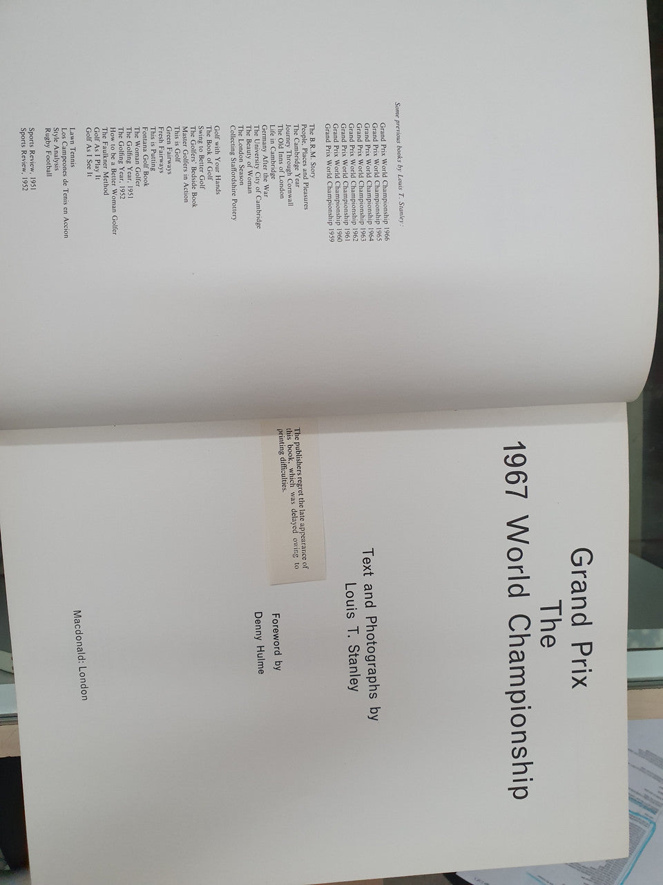 Grand Prix World Championship book interior page with printed text and headings