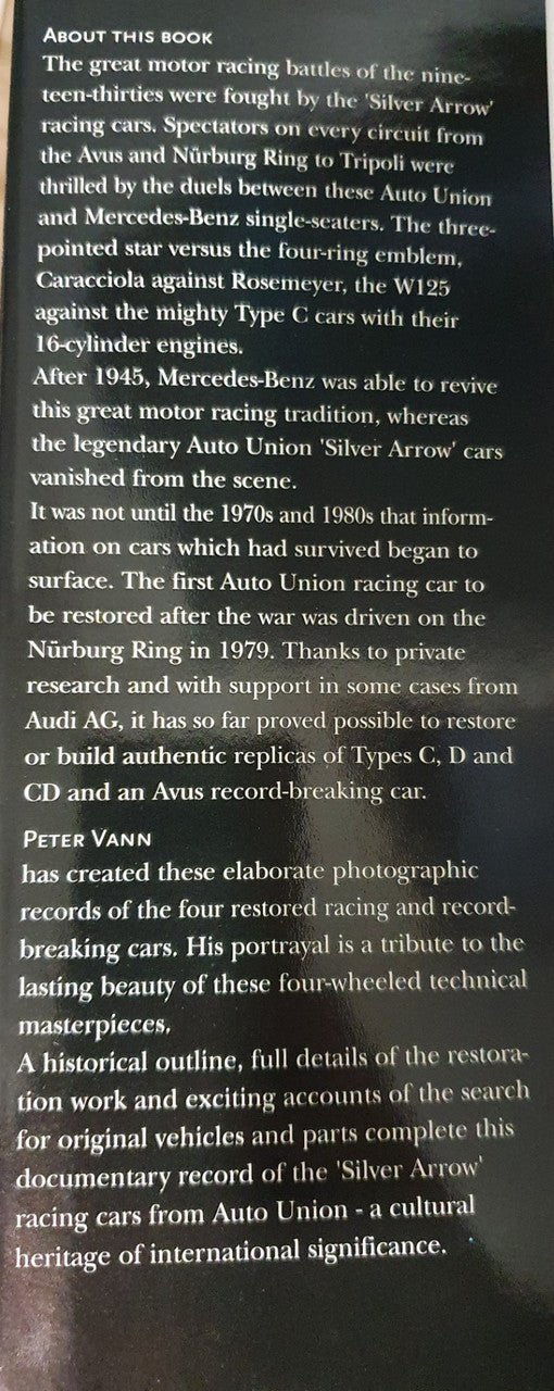 Auto Union GP race car book page with dense black text paragraphs