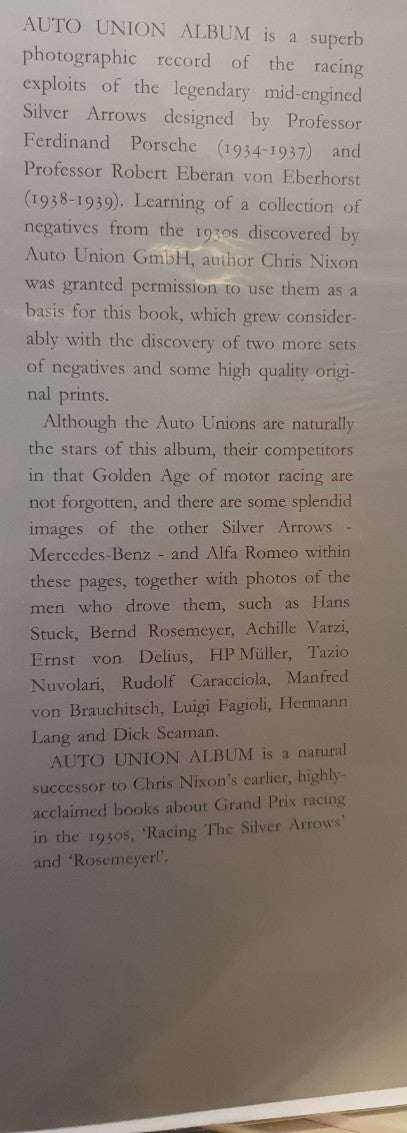 Auto Union album 1934–1939 text page with dense historical description