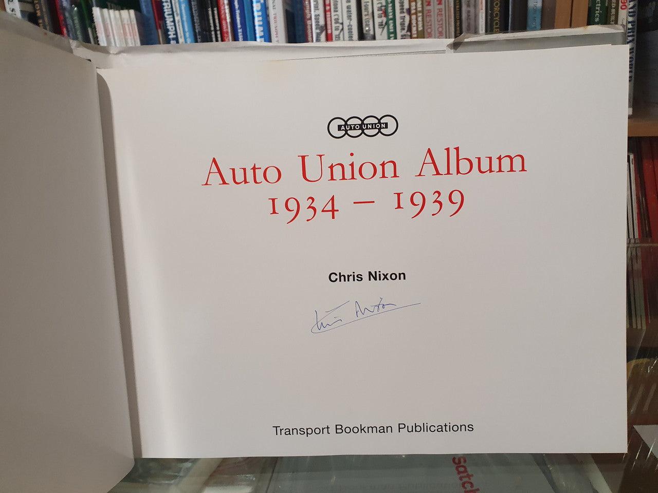 Auto Union album 1934–1939 title page with Chris Nixon signature and publisher text