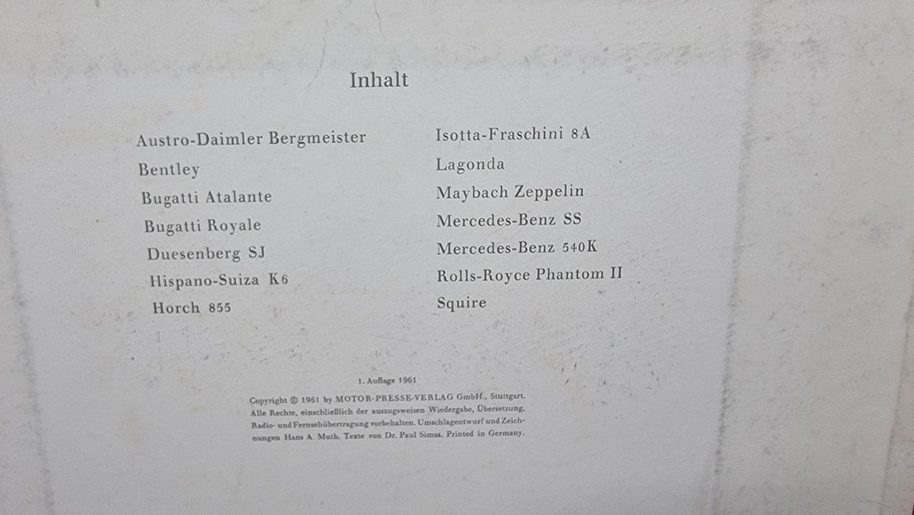 Die Klassischen Wagen Der Dreissiger Jahre Automobiles (Simsa, Dr. Paul)