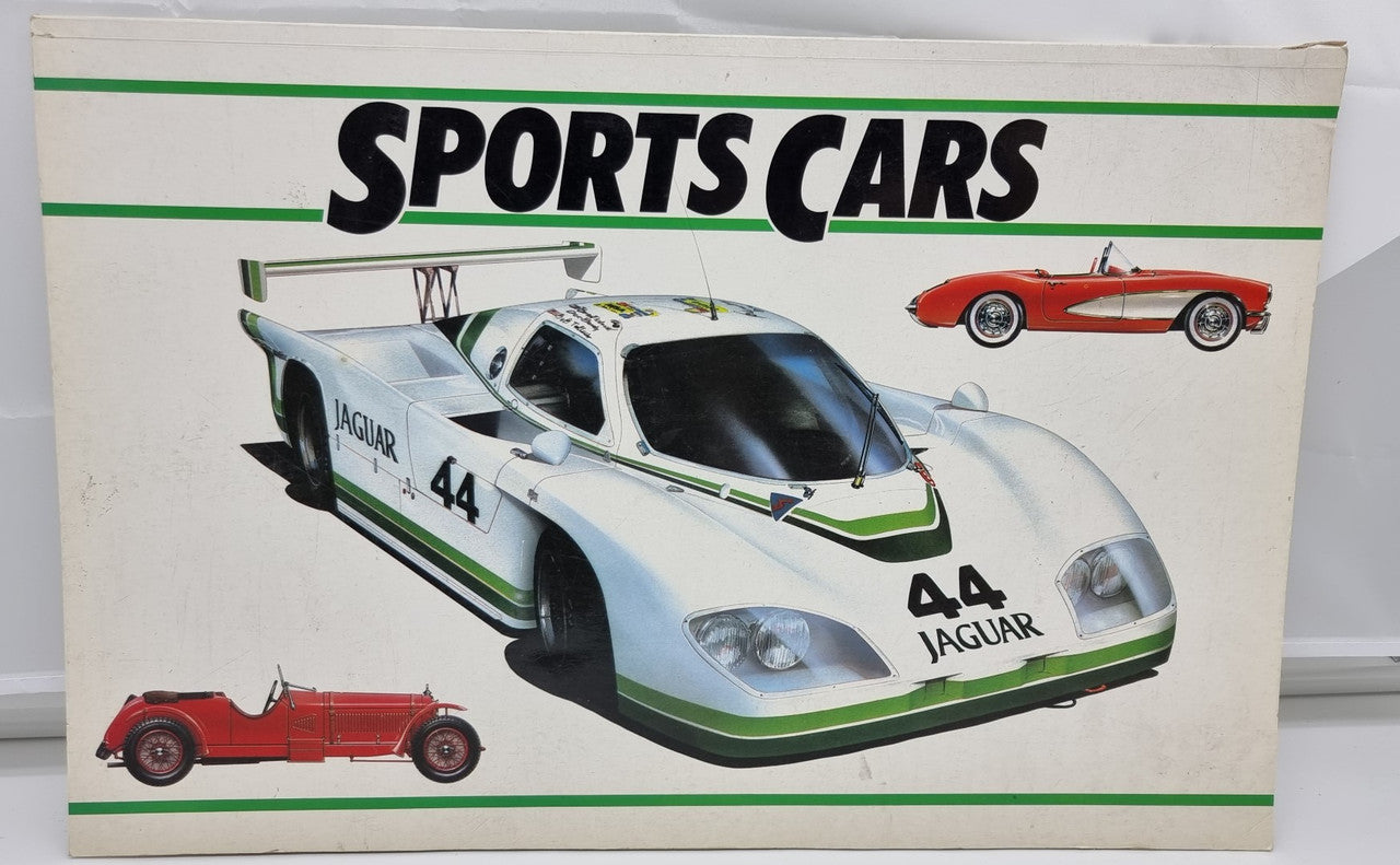 Book cover page featuring a white and green Jaguar race car illustration