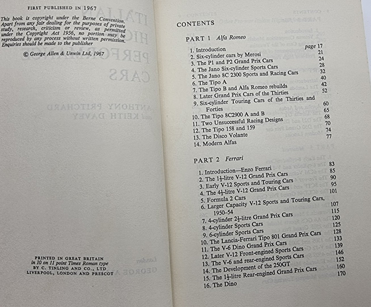 Italian High - Performance Cars (1967, Anthony Pritchard, Keith Davey) (9780046290085)