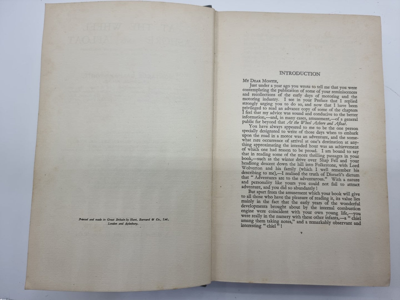 Open book showing typed introduction text on right page