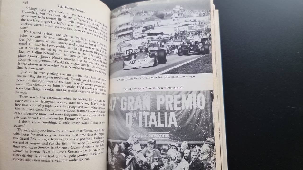 Book open to a page with black-and-white race photo and the headline “Gran Premio d’Italia”