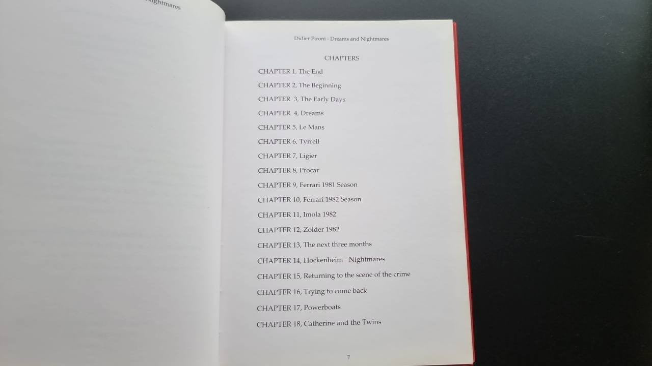 Book chapters page listing chapter titles and page numbers in a right column