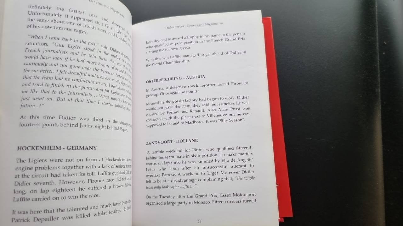 Opened book spread with columns of text and bold event/location headings.