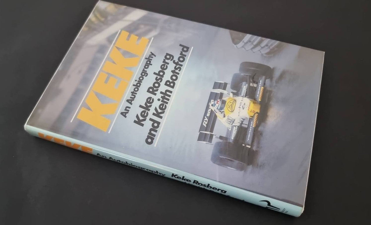 Keke An Autobiography back cover with title text and race car graphic