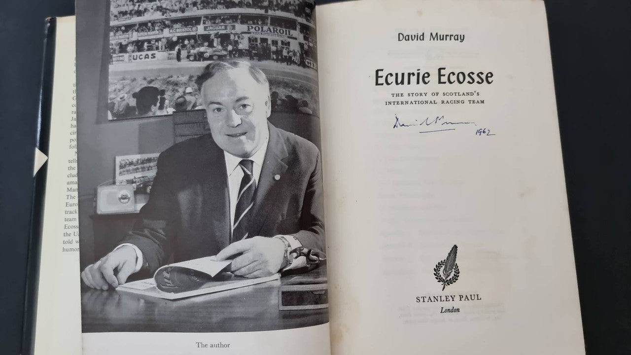 Signed Ecurie Ecosse racing history book with David Murray name on title page