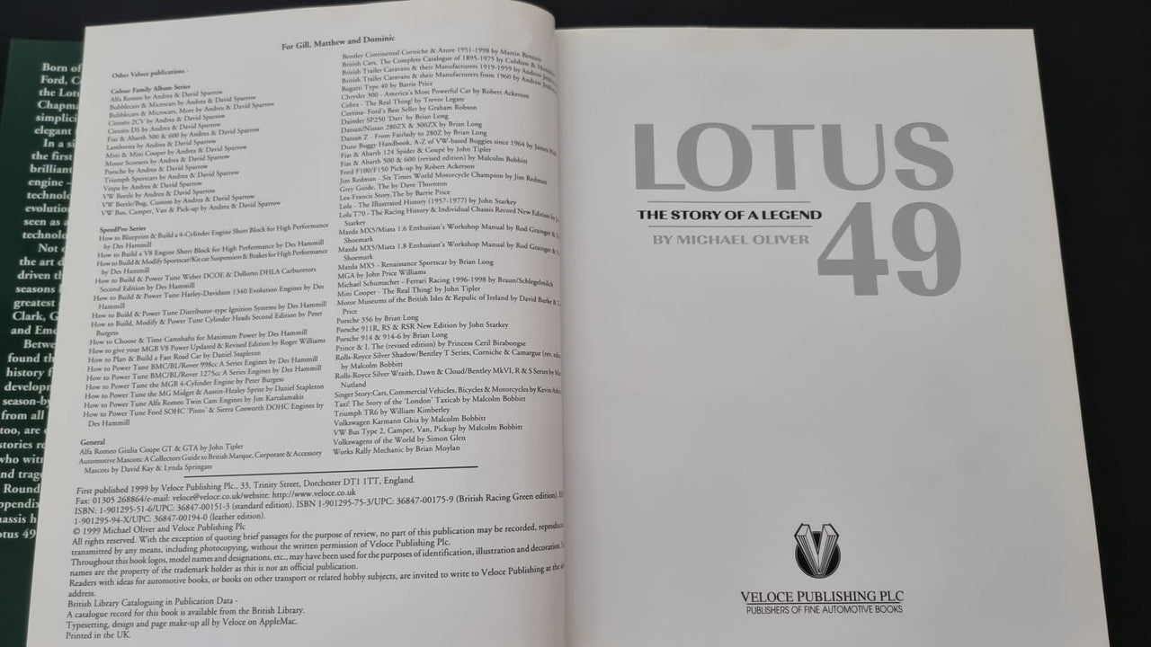 Lotus 49 title page with large 'LOTUS 49' text and publisher logo