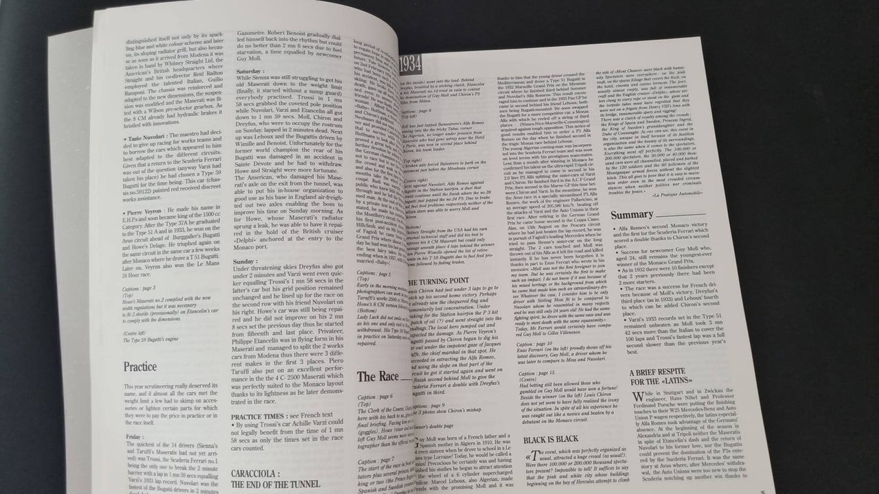 Open book pages with dense text blocks and highlighted section titles