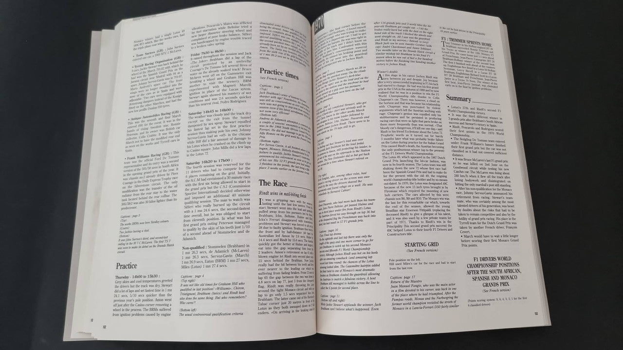 Open book spread with dense columns of text and small section headings