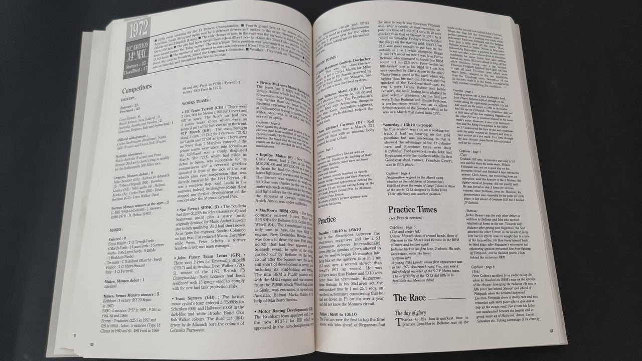 Open book spread with headings including Practice Times and The Race