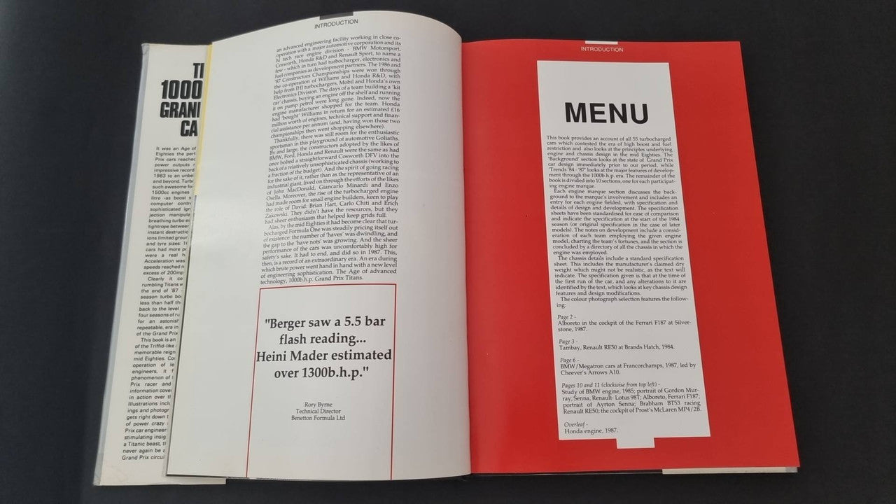 Open book spread with left article text and right red section titled 'MENU'