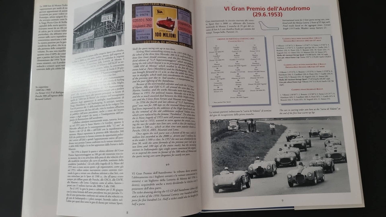1000km di Monza book interior spread with stats tables and track photo
