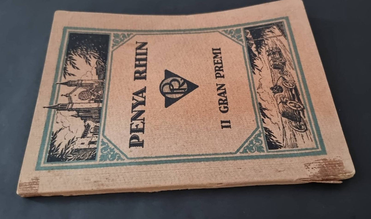 Vintage printed program booklet with beige cover and decorative stamps