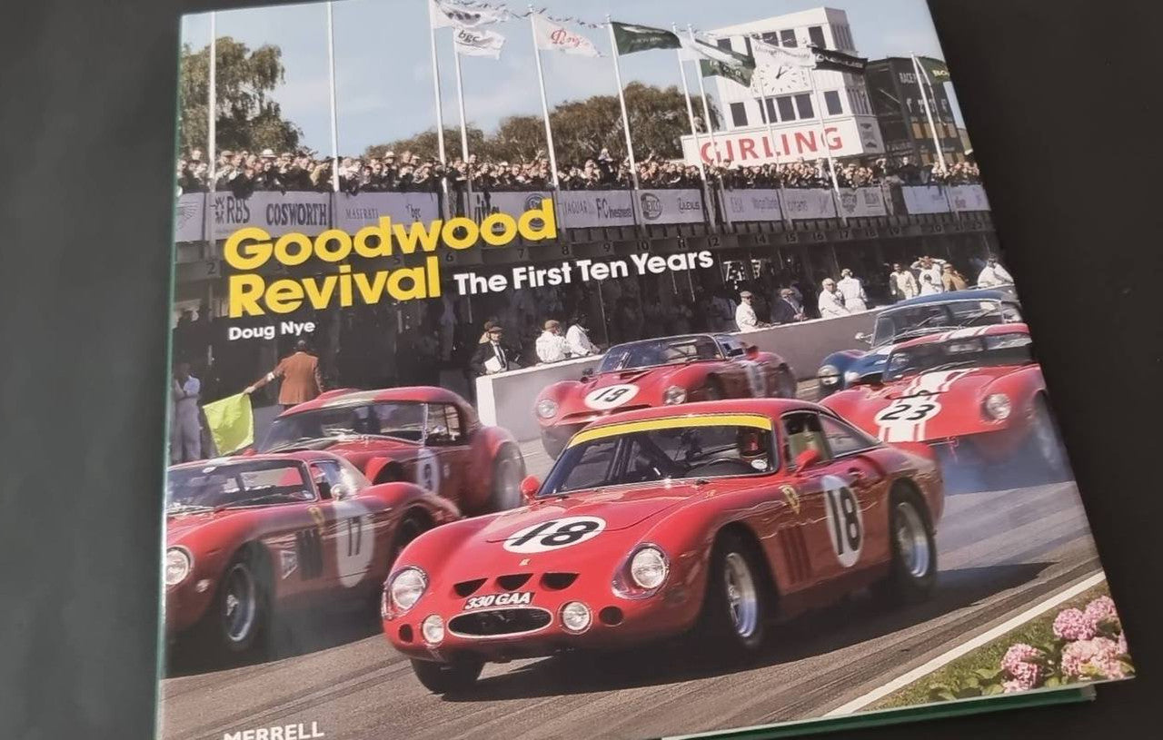Book cover showing vintage race cars and the title Goodwood Revival