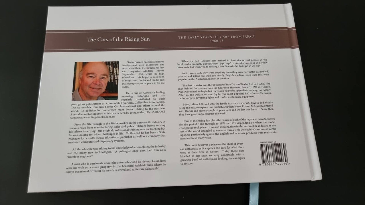 Automotive photo book by Gavin Farmer, back cover with author headshot and barcode
