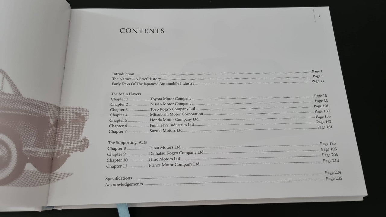 Book contents page with a section list and page numbers
