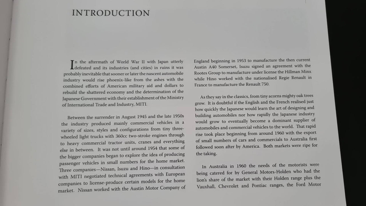 Automotive photo book by Gavin Farmer, close-up of introduction page with printed text