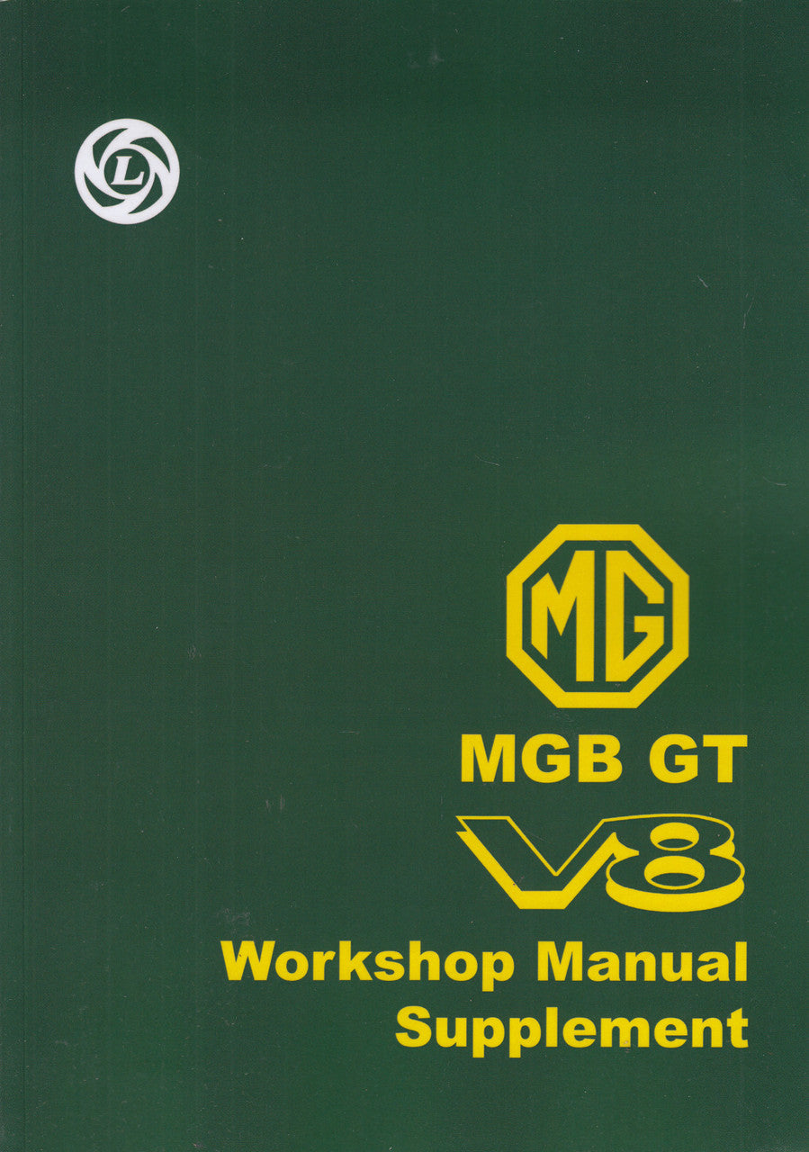 Green MG MGB GT V8 workshop manual supplement cover with logos